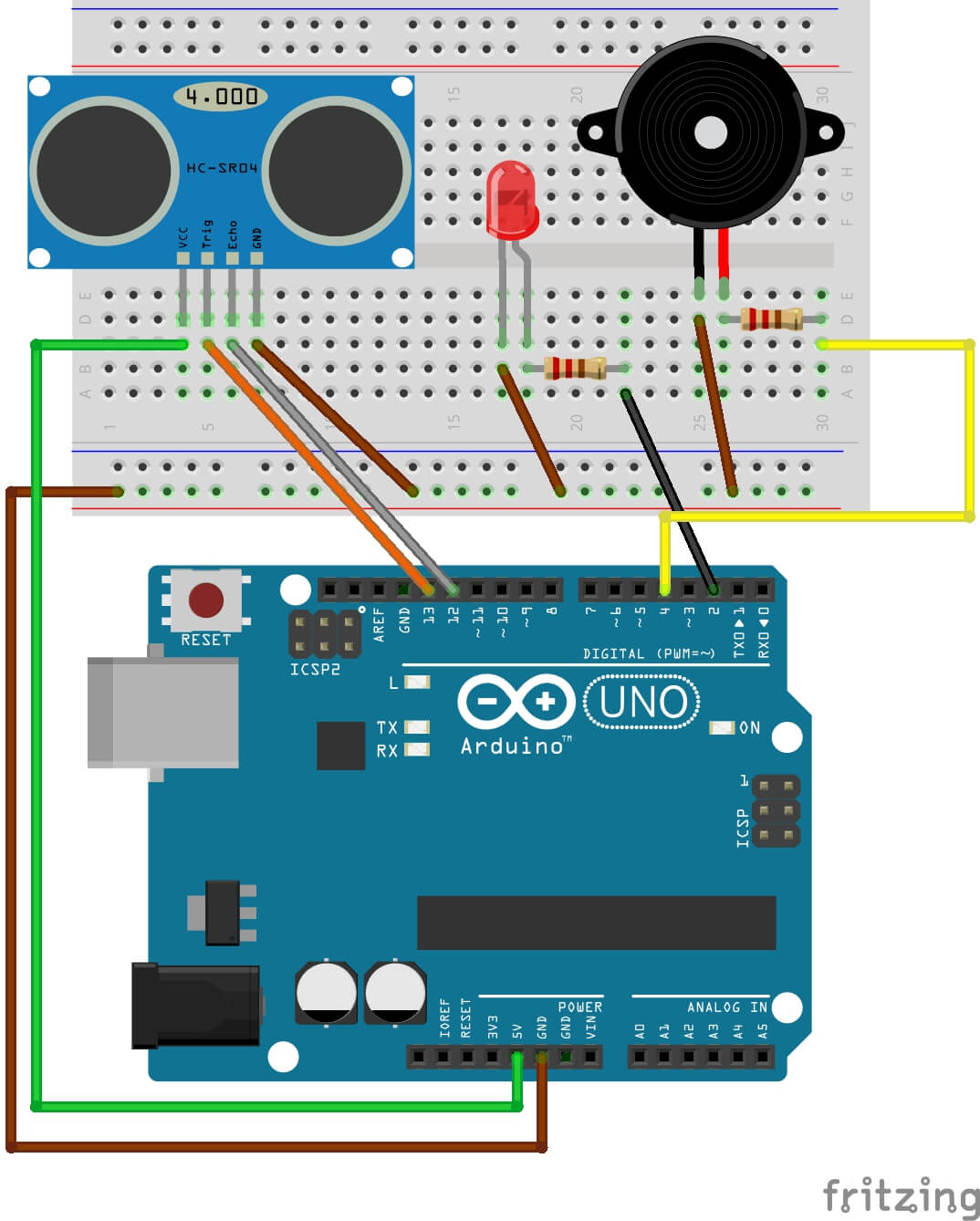 Arduino ile Park Sensörü Yapımı Bağlantı Şeması